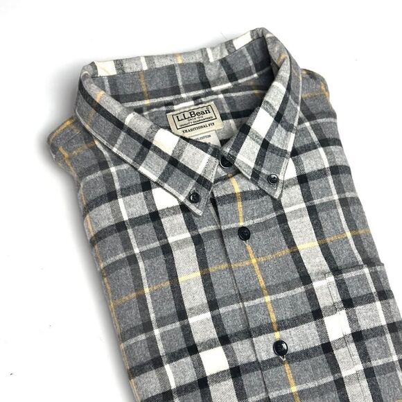 L.L. Bean Gray Plaid Cotton Flannel Long Sleeve Button Down Shirt XL - XXL - Picture 2 of 12
